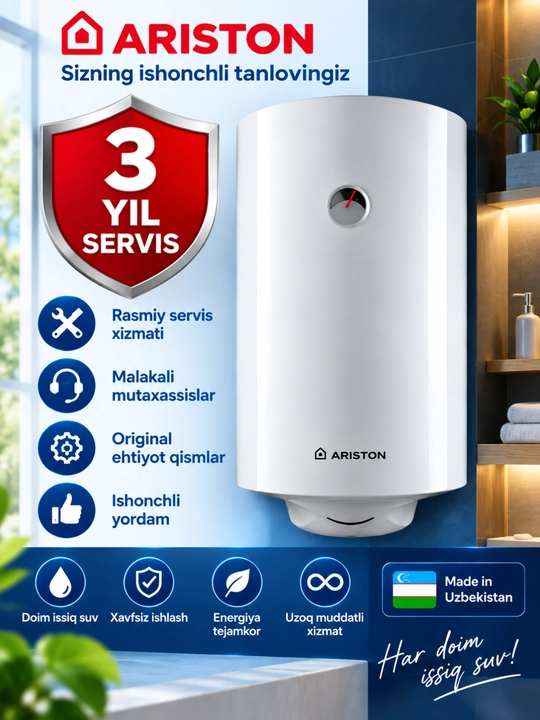 Ariston 100L elektr suv isitgichi, vertikal, 3 yil servis