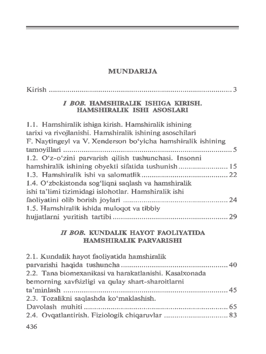 Hamshiralik ishi asoslari 4-nashr K.O'.ZOKIROVA O'zbek tilida
