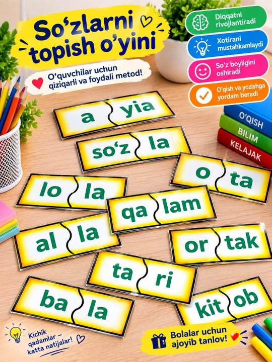 "Juftini top" o'yini. Laminatlangan kartochkalar holida - 