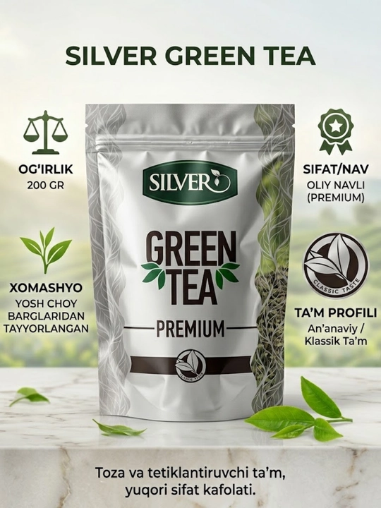 Ko'k choyi, oliy navli, yosh va yangi choy yaproqlarida tayyorlangan 200gr, premium choyi