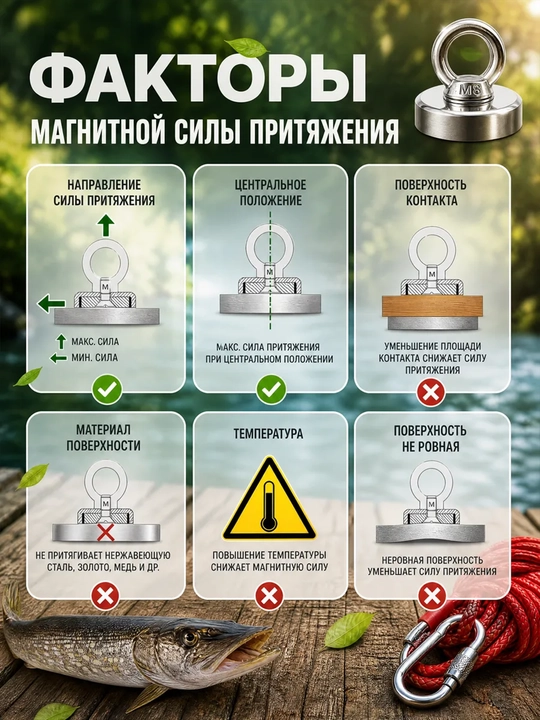 Поисковый неодимовый магнит двусторонний M10 до 150 кг с 2 рым-болтами