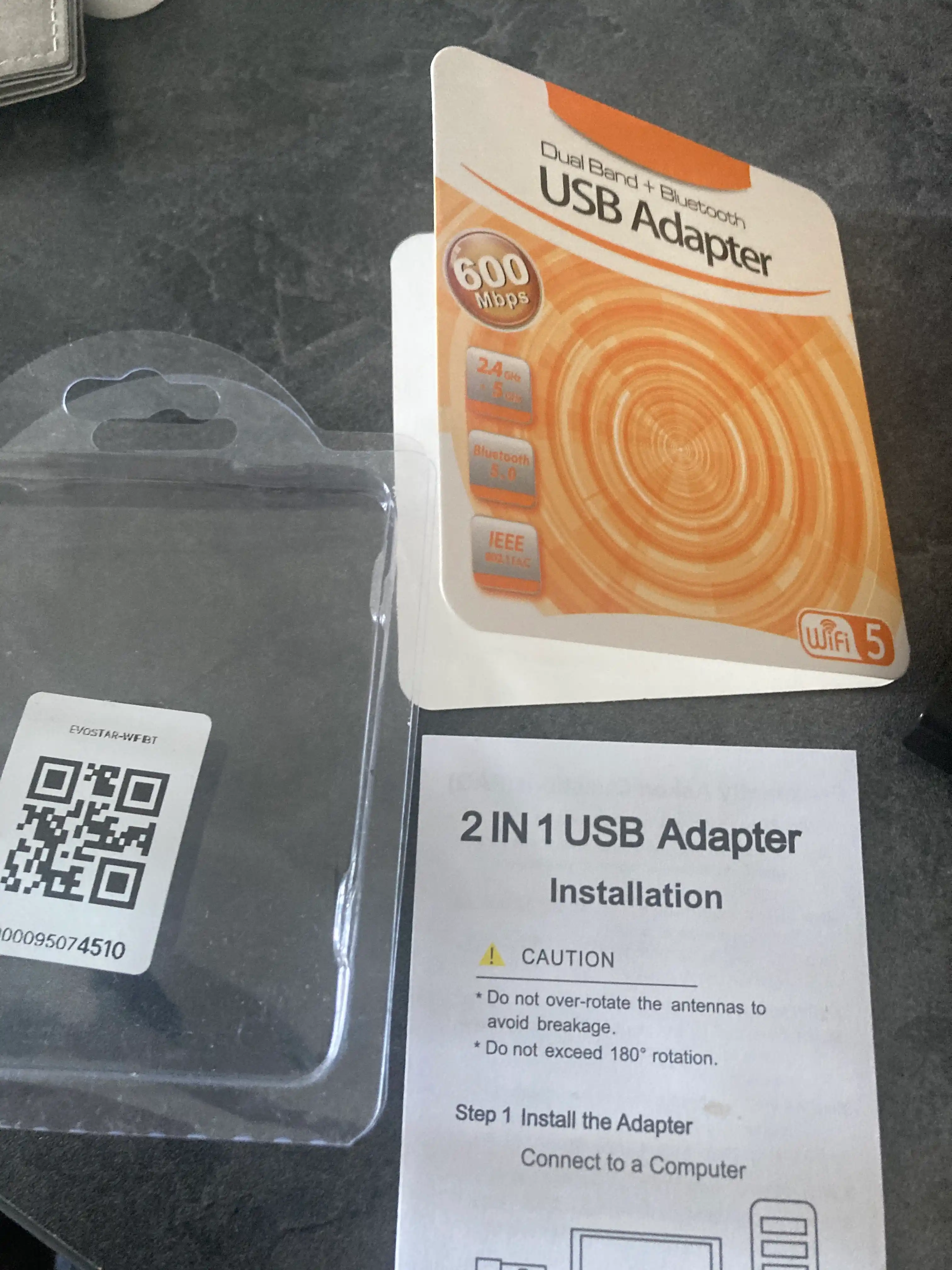 Wi-Fi 5Ghz + Bluetooth 5 USB  Адаптер 2-в-1  AC600 Dual Band