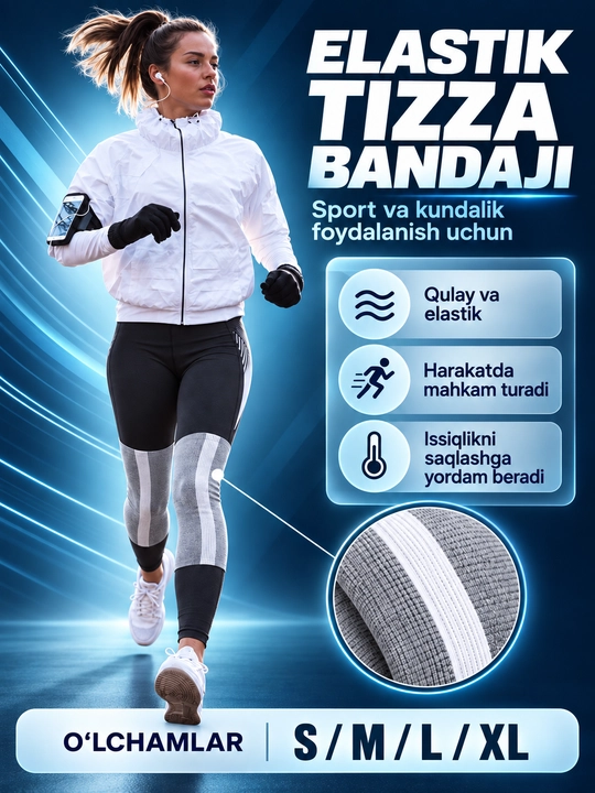 Ayollar va erkaklar uchun elastik tizza bandaji, sport va kundalik foydalanish uchun