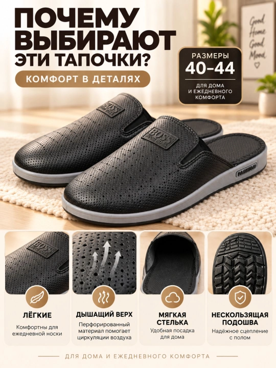 Домашние тапочки для мужчин тёплые, зимние, мягкие, размеры 40-44 - 