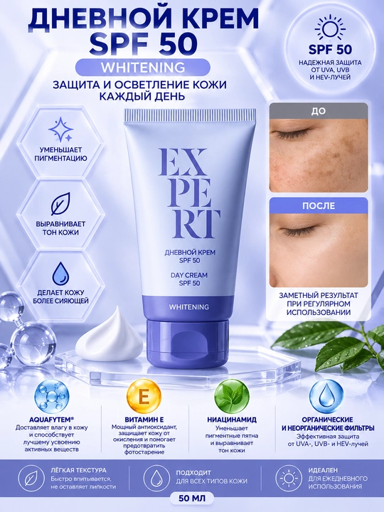 Отбеливающий дневной крем Expert SPF50, против пигментных пятен, 50 мл - 