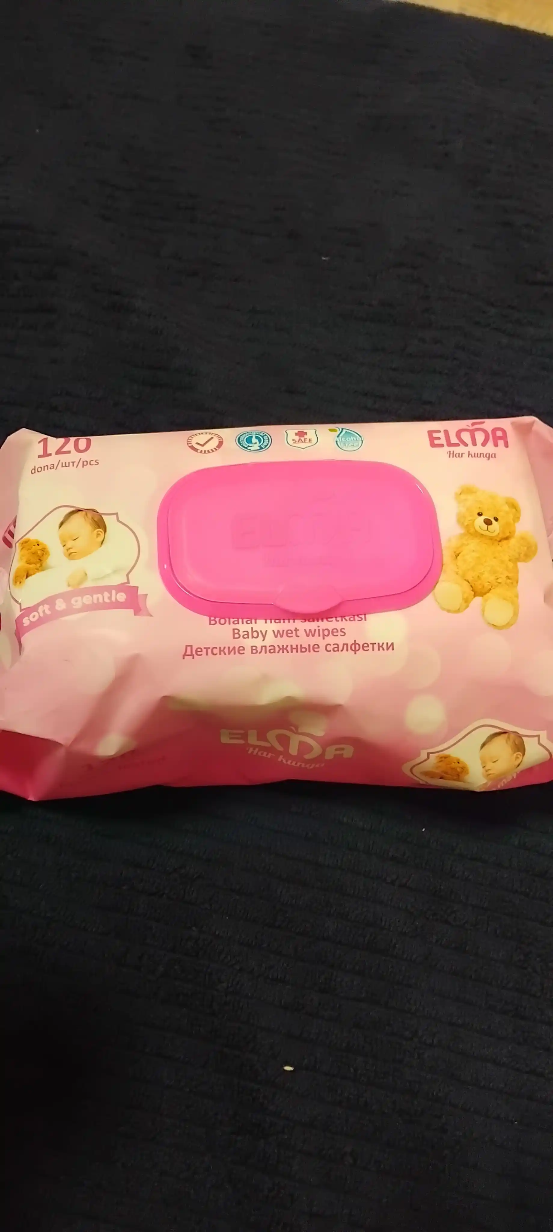Nam salfetkalar tetiklantiruvchi Elma Baby Lux, 120 dona