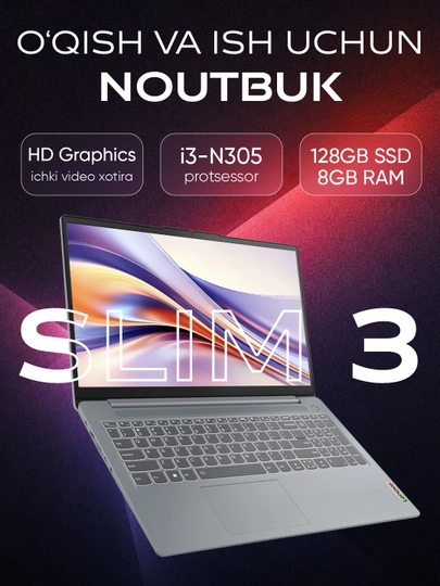 Lenovo IdeaPad Slim 3 15IAN8 i3-N305 8GB 128GB UFS 15.6 FHD W11 Arctic Grey - 