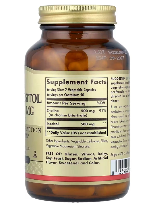 Xolin va Inozitol, Solgar, 500 mg / 500 mg, 100 kapsula