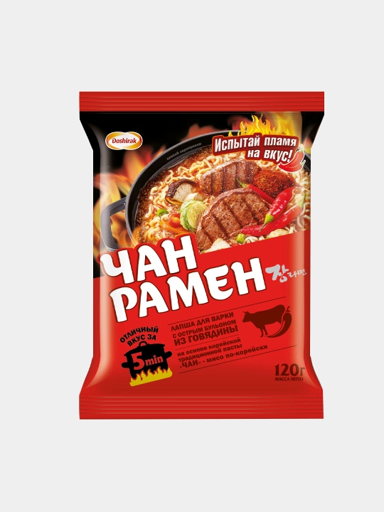 Doshirak Chan Ramyon - Mol go‘shti bilan pishirilgan achchiq ugra 120 gr X 20 dona - 
