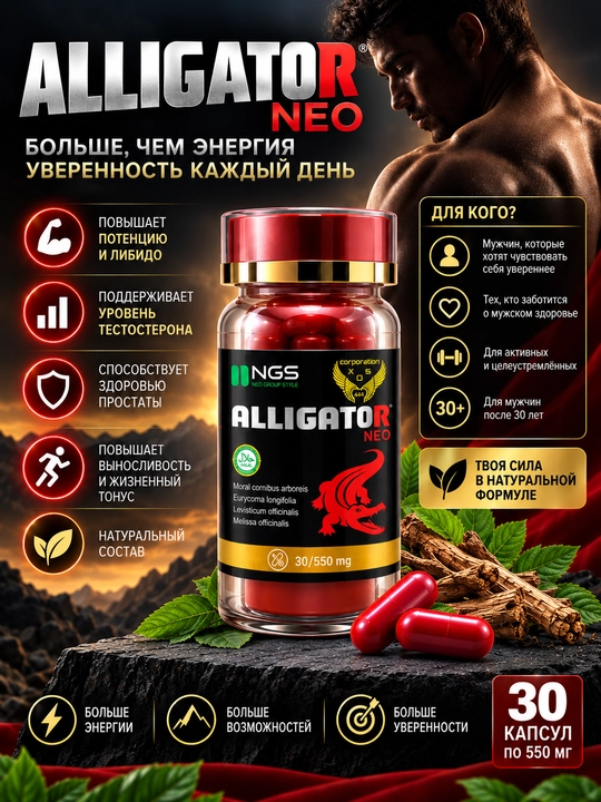 Alligator Neo капсулы для мужчин — тонус, либидо, энергия, 30 капсул