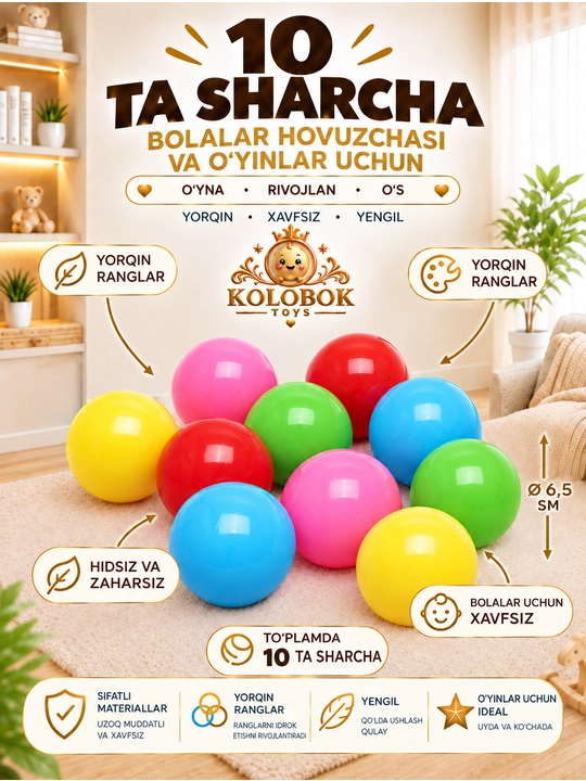 Quruq basseyn va bolalar manejı uchun sharchalar, uchun yorqin o‘yin sharchalari