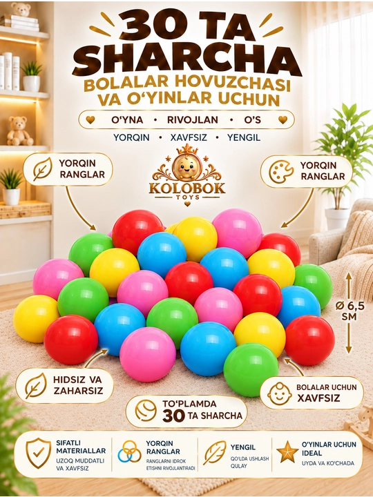 Quruq basseyn va bolalar manejı uchun sharchalar, uchun yorqin o‘yin sharchalari