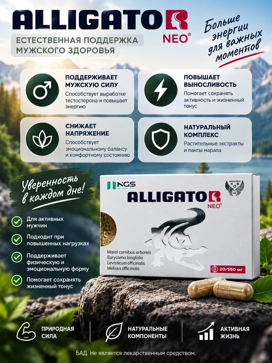 Капсулы для мужского здоровья Alligator Neo (Аллигатор Нео), 20 капсул 550 мг