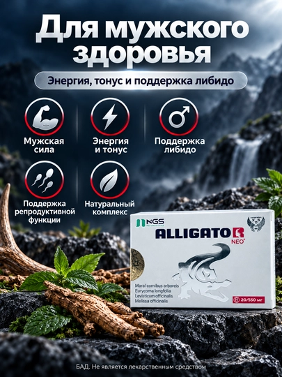 Капсулы для мужского здоровья Alligator Neo (Аллигатор Нео), 20 капсул 550 мг