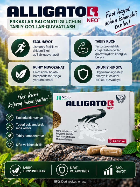 Капсулы для мужского здоровья Alligator Neo (Аллигатор Нео), 20 капсул 550 мг