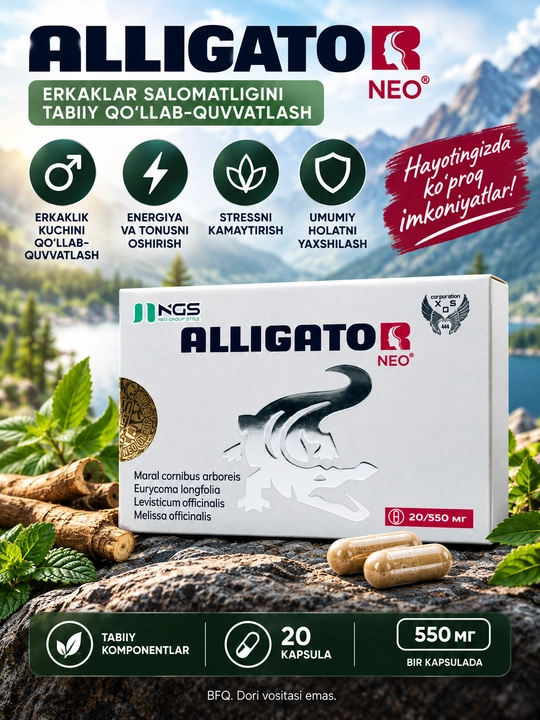 Капсулы для мужского здоровья Alligator Neo (Аллигатор Нео), 20 капсул 550 мг - 
