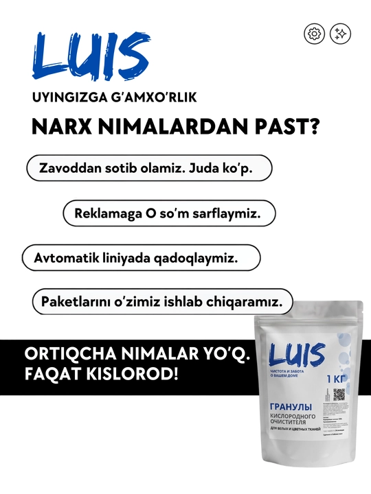 Кислородный пятновыводитель, отбеливатель, очиститель Luis