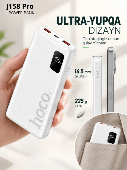 Power Bank Hoco J154 J158 Pro 10000 mAh, 22.5W, PD20W tezkor zaryad