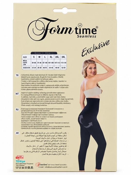 Form Time 2127 ayollar uchun yuqori belli ilgakli tayt-korset, qora, S–3XL