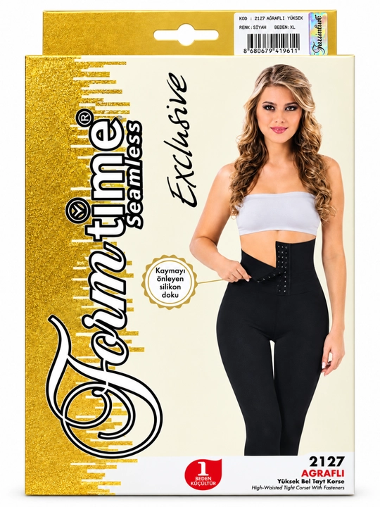 Form Time 2127 ayollar uchun yuqori belli ilgakli tayt-korset, qora, S–3XL - 