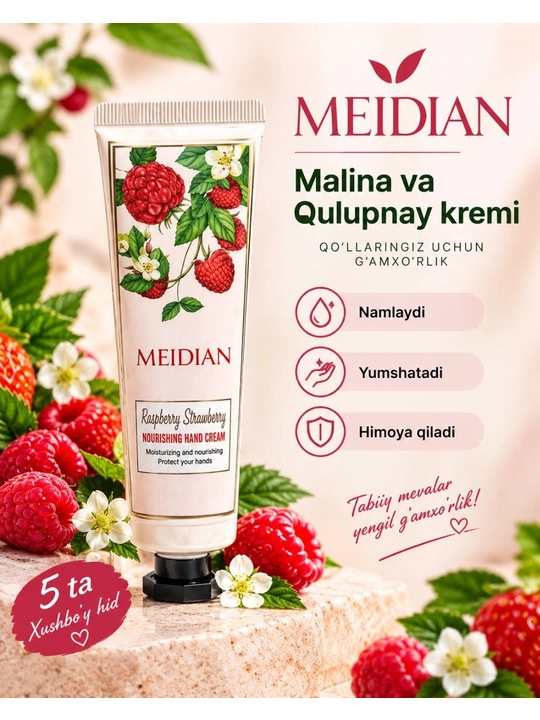 Qo‘l kremi namlantiruvchi va oziqlantiruvchi, avokado, shaftoli, uzum, qulupnay, apelsin - 