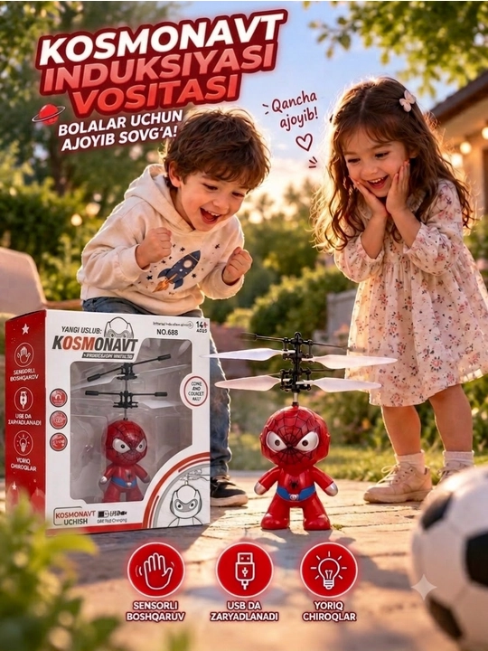 Uchadigan kosmonavt o‘yinchoq, sensorli boshqaruv, USB orqali zaryadlanuvchi,bolalar uchun