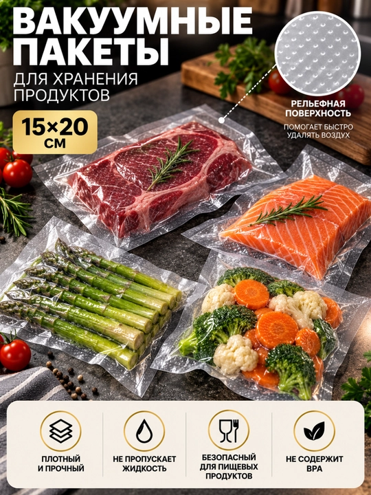 Vakuum paketlar oziq-ovqat uchun, relyefli, vakuumator uchun, to‘plam - 