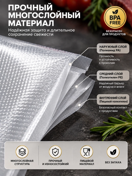 Vakuum paketlar oziq-ovqat uchun, relyefli, vakuumator uchun, to‘plam