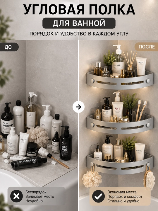 Полка для ванной, полка, полки, органайзер для ванны, этажерка для ванной,  пластик