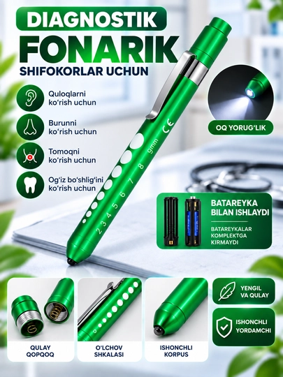 LOR uchun diagnostik fonarik, USB zaryadlanadigan, oq va sariq chiroqli