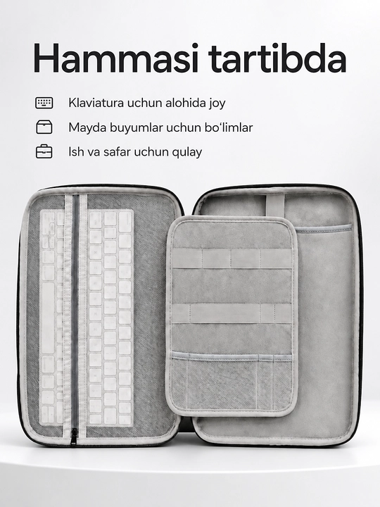 Noutbuk va aksessuarlar uchun zamsh sumka-organayzer, 13-14 va 14-15,6 dyum