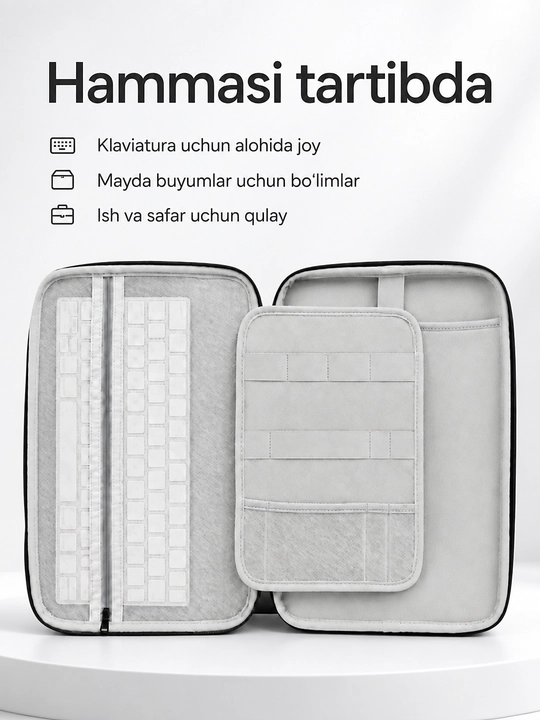 Noutbuk va aksessuarlar uchun zamsh sumka-organayzer, 13-14 va 14-15,6 dyum