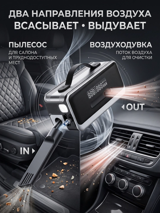 Повер банк Yesido YC13 8 в 1, стартер, автокомпрессор, LED фонарь, 10000 мАч