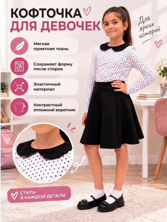 Qizlar uchun koftasi, universal, maktab va kundalik kiyimlar - 