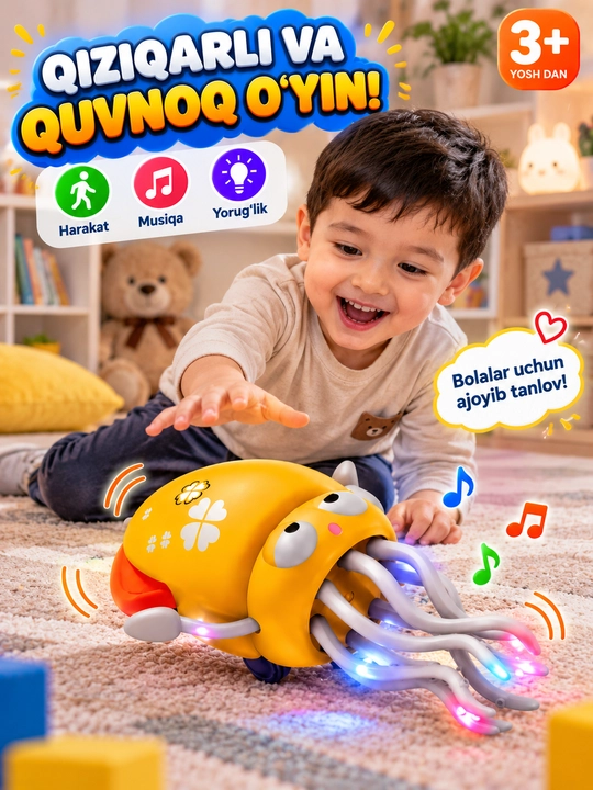Танцующий осьминог, интерактивная музыкальная игрушка со светом, для детей от 3 лет