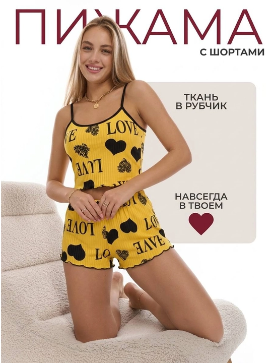 Ayollar pijamasi shortiklar bilan to‘plamda, uy kiyimi