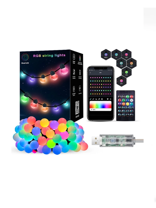 Aqlli RGB sharikli girlyanda 10 m 50 LED pult va ilova orqali boshqaruv bilan