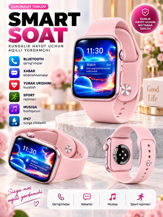 Aqlli soatlar Smart Watch 8 Big T800 Pro Max,Android iPhone uchun, simsiz zaryadlash - 