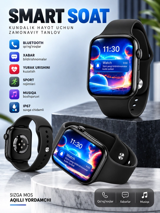 Aqlli soatlar Smart Watch 8 Big T800 Pro Max,Android iPhone uchun, simsiz zaryadlash - 