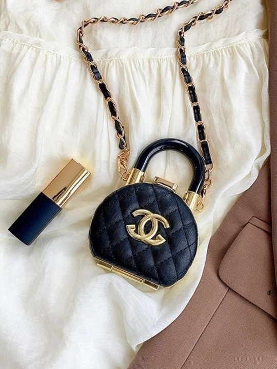 Mini kosmetik ko‘zgu-sumkacha, kross-bodi, zanjirli, CHANEL uslubida
