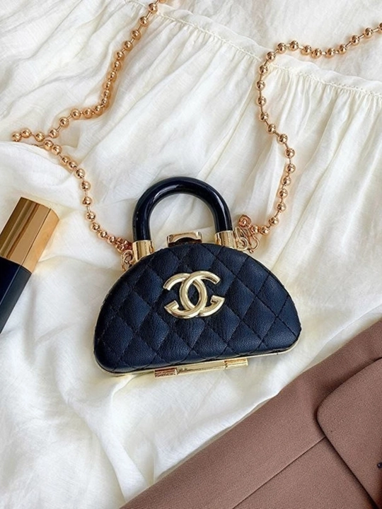 Mini kosmetik ko‘zgu-sumkacha, kross-bodi, zanjirli, CHANEL uslubida
