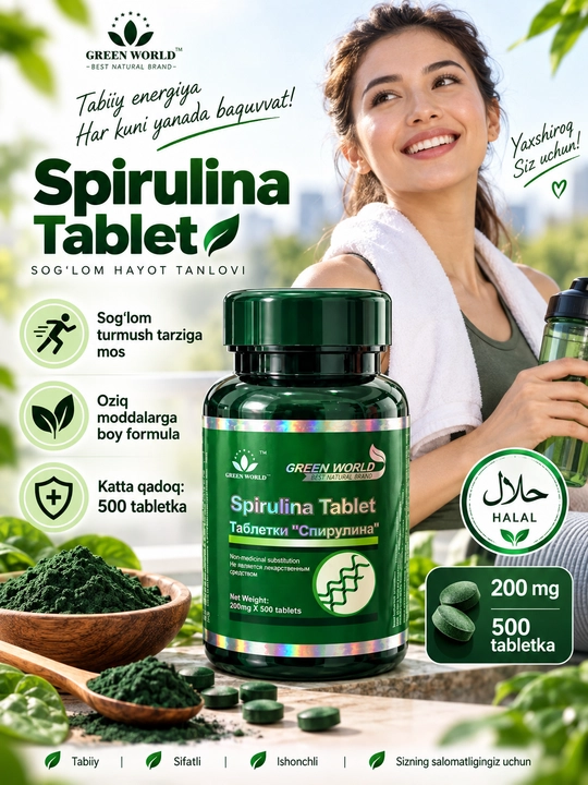 Spirulina Tablet, БАД на основе спирулины, источник витаминов и минералов, 500 таблеток - 