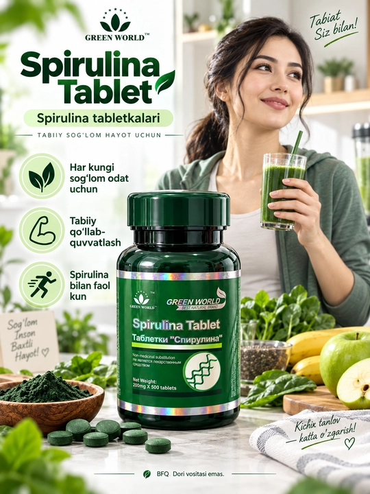Spirulina Tablet, БАД на основе спирулины, источник витаминов и минералов, 500 таблеток