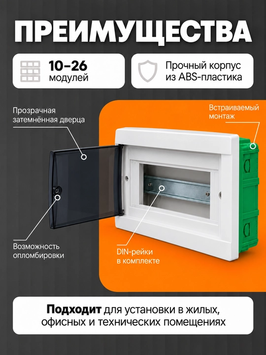 Щит распределительный NB-W внутренний, встраиваемый, 10–26 модулей