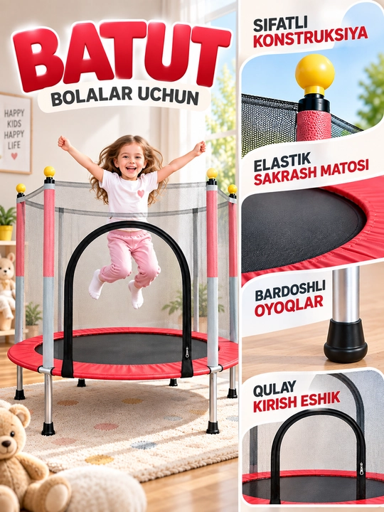 Batut, himoya tarmog'i bilan, 110 kg gacha bardosh beradi