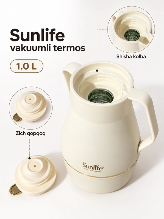 Sunlife vakuumli termos-ko‘za, 1 l, issiq va sovuq ichimliklar uchun