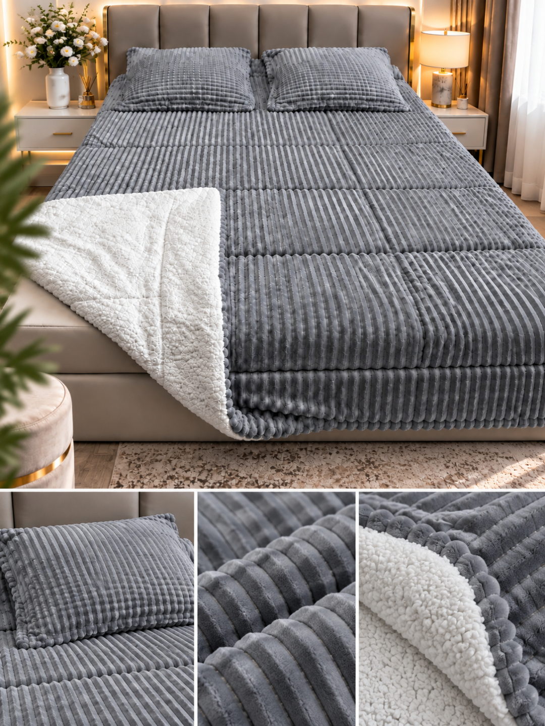 2 kishilik yumshoq adyol komplekti 220x240, 2 ta yostiq jildi 70x70, pushti kulrang
