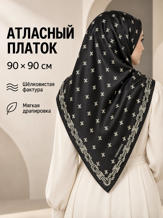 Ayollar uchun atlas ro‘mol, 90 × 90 sm, bosh va bo‘yin uchun to'rtburchak sharf, turli ranglarda - 