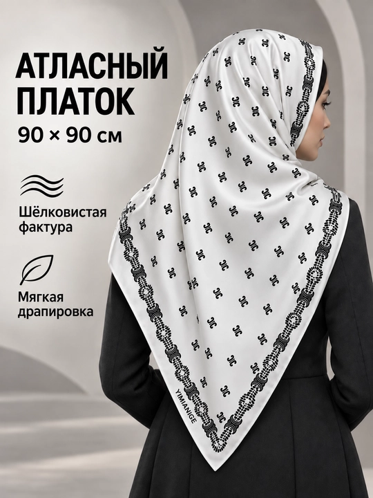 Ayollar uchun atlas ro‘mol, 90 × 90 sm, bosh va bo‘yin uchun to'rtburchak sharf, turli ranglarda - 
