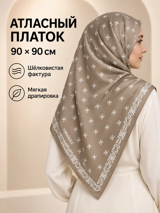 Ayollar uchun atlas ro‘mol, 90 × 90 sm, bosh va bo‘yin uchun to'rtburchak sharf, turli ranglarda - 